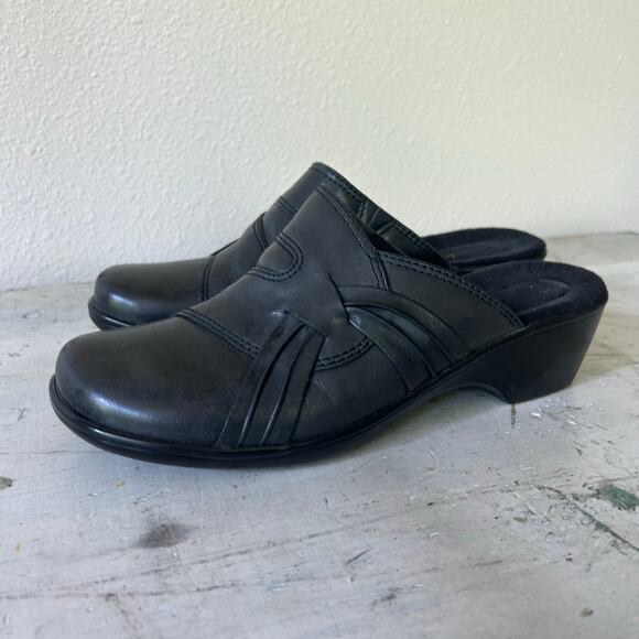 Clarks bendable mule clog leather wedge kitten heel comfort slip on classic 8.5 - Picture 9 of 11